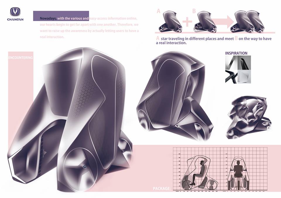 工業設計學系交通工具設計組三年級黃源維同學作品”Encounter概念車”,作品創意理念說明。