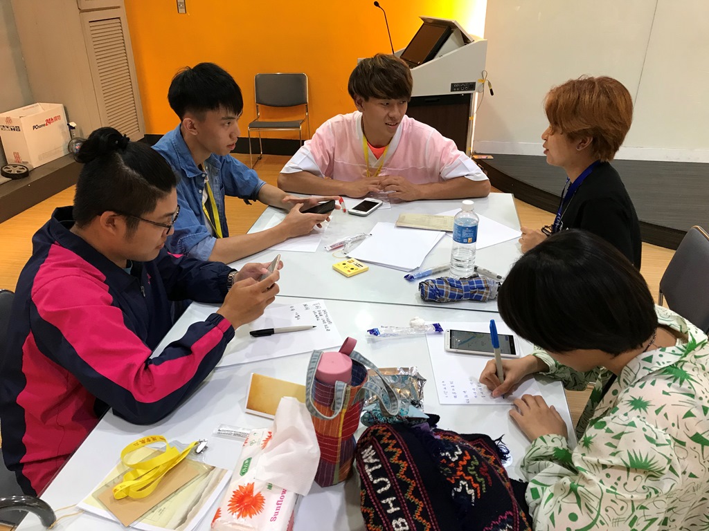 設計交流營彼此用中文或英文的分組討論情況